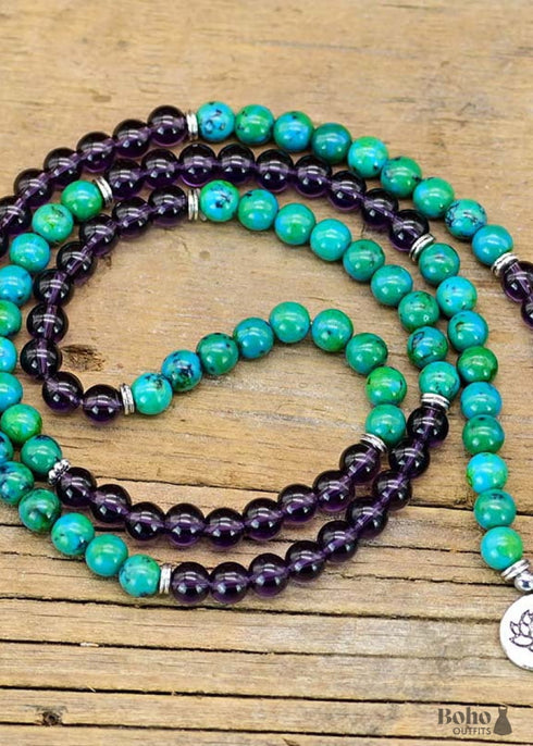 Collar bohemio de yoga y meditación espiritual de loto